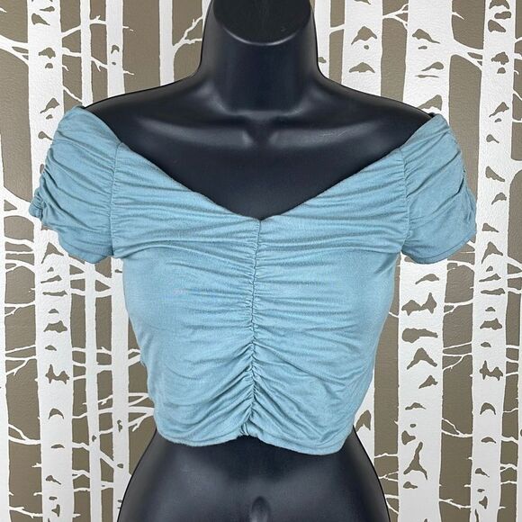 Garage Seafoam Green Cropped Shirred Top S - Picture 1 of 6